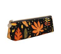 LHAHDG Happy Fall Giving Thanks Harvest Maple Leaf Print Leather Pencil Case Zipper Pen Case Pouch Waterproof Travel Makeup Pouch Large Capacity for Women Men