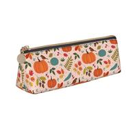 LHAHDG Happy Fall Thanksgiving Harvest Maple Leaf Pumpkin Leather Pencil Case Zipper Pen Case Pouch Waterproof Travel Makeup Pouch Large Capacity for Women Men