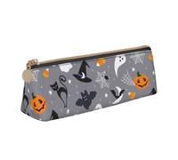 LHAHDG Happy Halloween Ghost Bat Pumpkin Leather Pencil Case Zipper Pen Case Pouch Waterproof Travel Makeup Pouch Large Capacity for Women Men