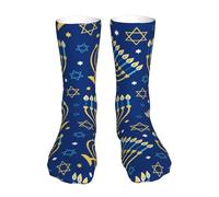 LHAHDG Happy Hanukkah Jewish Festival Holiday Socks Casual Crew Socks For Women'S Men Running Sport Work Short Socks Comfort Mid Tube Stockings 16 Inches