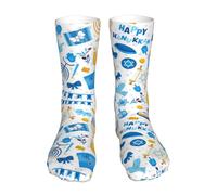 LHAHDG Happy Hanukkah Jewish Festival Holiday Socks Casual Crew Socks For Women'S Men Running Sport Work Short Socks Comfort Mid Tube Stockings 16 Inches