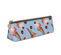 LHAHDG Ice Cream and Cherries Pattern Leather Pencil Case Zipper Pen Case Pouch Waterproof Travel Makeup Pouch Large Capacity for Women Men
