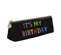 LHAHDG It's My Birthday Rainbow Leather Pencil Case Zipper Pen Case Pouch Waterproof Travel Makeup Pouch Large Capacity for Women Men