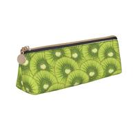 LHAHDG Kiwi Fruit Red Stripe Pattern Leather Pencil Case Zipper Pen Case Pouch Waterproof Travel Makeup Pouch Large Capacity for Women Men