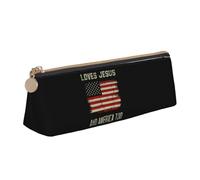 LHAHDG Loves Jesus and America Too Leather Pencil Case Zipper Pen Case Pouch Waterproof Travel Makeup Pouch Large Capacity for Women Men