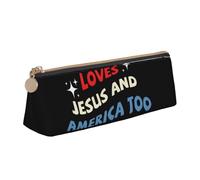 LHAHDG Loves Jesus and America Too Leather Pencil Case Zipper Pen Case Pouch Waterproof Travel Makeup Pouch Large Capacity for Women Men