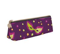 LHAHDG Mardi Gras 2024 Leather Pencil Case Zipper Pen Case Pouch Waterproof Travel Makeup Pouch Large Capacity for Women Men