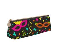 LHAHDG Mardi Gras 2024 Leather Pencil Case Zipper Pen Case Pouch Waterproof Travel Makeup Pouch Large Capacity for Women Men