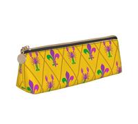 LHAHDG Mardi Gras 2024 Leather Pencil Case Zipper Pen Case Pouch Waterproof Travel Makeup Pouch Large Capacity for Women Men
