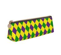 LHAHDG Mardi Gras 2024 Leather Pencil Case Zipper Pen Case Pouch Waterproof Travel Makeup Pouch Large Capacity for Women Men