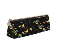 LHAHDG Mardi Gras Carnival 2024 Leather Pencil Case Zipper Pen Case Pouch Waterproof Travel Makeup Pouch Large Capacity for Women Men