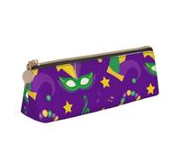 LHAHDG Mardi Gras Carnival 2024 Leather Pencil Case Zipper Pen Case Pouch Waterproof Travel Makeup Pouch Large Capacity for Women Men