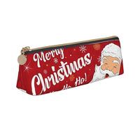 LHAHDG Merry Christmas Ho Ho Ho Leather Pencil Case Zipper Pen Case Pouch Waterproof Travel Makeup Pouch Large Capacity for Women Men