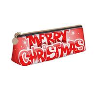 LHAHDG Merry Christmas Red Leather Pencil Case Zipper Pen Case Pouch Waterproof Travel Makeup Pouch Large Capacity for Women Men