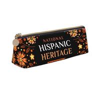 LHAHDG Mes Nacional De La Herencia Hispana Hispanic Heritage Month Leather Pencil Case Zipper Pen Case Pouch Waterproof Travel Makeup Pouch Large Capacity for Women Men