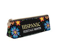 LHAHDG Mes Nacional De La Herencia Hispana Hispanic Heritage Month Leather Pencil Case Zipper Pen Case Pouch Waterproof Travel Makeup Pouch Large Capacity for Women Men