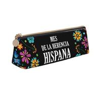 LHAHDG Mes Nacional De La Herencia Hispana Hispanic Heritage Month Leather Pencil Case Zipper Pen Case Pouch Waterproof Travel Makeup Pouch Large Capacity for Women Men