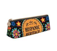 LHAHDG Mes Nacional De La Herencia Hispana Hispanic Heritage Month Leather Pencil Case Zipper Pen Case Pouch Waterproof Travel Makeup Pouch Large Capacity for Women Men