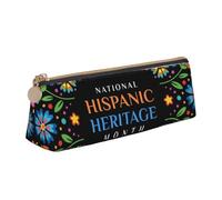 LHAHDG Mes Nacional De La Herencia Hispana Hispanic Heritage Month Leather Pencil Case Zipper Pen Case Pouch Waterproof Travel Makeup Pouch Large Capacity for Women Men