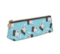 LHAHDG Old English Sheepdog Pattern Leather Pencil Case Zipper Pen Case Pouch Waterproof Travel Makeup Pouch Large Capacity for Women Men