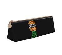 LHAHDG Plays Well with Others Upside Down Pineapple Leather Pencil Case Zipper Pen Case Pouch Waterproof Travel Makeup Pouch Large Capacity for Women Men