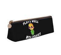 LHAHDG Plays Well with Others Upside Down Pineapple Leather Pencil Case Zipper Pen Case Pouch Waterproof Travel Makeup Pouch Large Capacity for Women Men