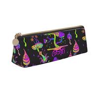 LHAHDG Psychedelic Mushroom Magic Neon Leather Pencil Case Zipper Pen Case Pouch Waterproof Travel Makeup Pouch Large Capacity for Women Men