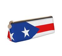 LHAHDG Puerto Rico Flag Leather Pencil Case Zipper Pen Case Pouch Waterproof Travel Makeup Pouch Large Capacity for Women Men