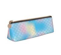 LHAHDG Rainbow Mermaid Scale Leather Pencil Case Zipper Pen Case Pouch Waterproof Travel Makeup Pouch Large Capacity for Women Men