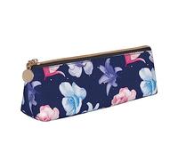 LHAHDG Red Blue Rose Pattern Leather Pencil Case Zipper Pen Case Pouch Waterproof Travel Makeup Pouch Large Capacity for Women Men