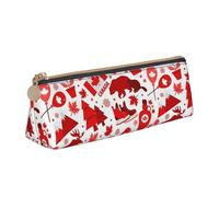 LHAHDG Red Maple Happy Canada Day 2023 Leather Pencil Case Zipper Pen Case Pouch Waterproof Travel Makeup Pouch Large Capacity for Women Men