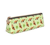 LHAHDG Red Panda Leave Tree Leather Pencil Case Zipper Pen Case Pouch Waterproof Travel Makeup Pouch Large Capacity for Women Men