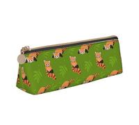 LHAHDG Red Panda Leave Tree Leather Pencil Case Zipper Pen Case Pouch Waterproof Travel Makeup Pouch Large Capacity for Women Men