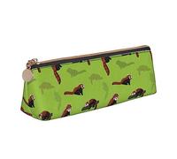 LHAHDG Red Panda Leave Tree Leather Pencil Case Zipper Pen Case Pouch Waterproof Travel Makeup Pouch Large Capacity for Women Men