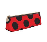 LHAHDG Red Polka Dot Leather Pencil Case Zipper Pen Case Pouch Waterproof Travel Makeup Pouch Large Capacity for Women Men
