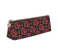 LHAHDG Red Rose Flower Pattern Leather Pencil Case Zipper Pen Case Pouch Waterproof Travel Makeup Pouch Large Capacity for Women Men
