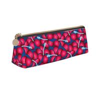 LHAHDG Red Tropical Hibiscus Flowers with Blue Leather Pencil Case Zipper Pen Case Pouch Waterproof Travel Makeup Pouch Large Capacity for Women Men