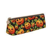 LHAHDG Scary Halloween Pumpkin Print Leather Pencil Case Zipper Pen Case Pouch Waterproof Travel Makeup Pouch Large Capacity for Women Men
