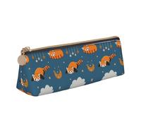 LHAHDG Sleeping Red Panda Pattern Leather Pencil Case Zipper Pen Case Pouch Waterproof Travel Makeup Pouch Large Capacity for Women Men