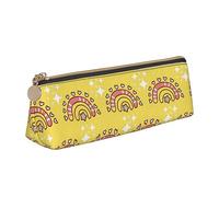 LHAHDG Sunny Fun Cartoon Rainbow Pattern Leather Pencil Case Zipper Pen Case Pouch Waterproof Travel Makeup Pouch Large Capacity for Women Men