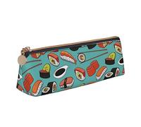 LHAHDG Sushi Pattern Kawaii Japanese-Style Leather Pencil Case Zipper Pen Case Pouch Waterproof Travel Makeup Pouch Large Capacity for Women Men
