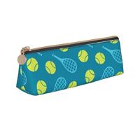 LHAHDG Tennis Rackets and Balls Pattern Leather Pencil Case Zipper Pen Case Pouch Waterproof Travel Makeup Pouch Large Capacity for Women Men