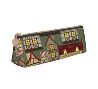 LHAHDG Tower and Houses Pattern Leather Pencil Case Zipper Pen Case Pouch Waterproof Travel Makeup Pouch Large Capacity for Women Men