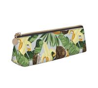 LHAHDG Tropical Banana Coconut Pattern Leather Pencil Case Zipper Pen Case Pouch Waterproof Travel Makeup Pouch Large Capacity for Women Men