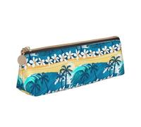 LHAHDG Tropical Surfing with Palm Trees Flower Leather Pencil Case Zipper Pen Case Pouch Waterproof Travel Makeup Pouch Large Capacity for Women Men