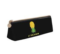 LHAHDG Upside Down Pineapple Funny Swinger If You Know Leather Pencil Case Zipper Pen Case Pouch Waterproof Travel Makeup Pouch Large Capacity for Women Men