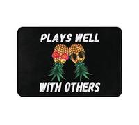 LHAHDG Upside Down Pineapple Plays Well With Others Indoor Door Mat 16"X24" Resist Dirt Rug Washable Non Slip Mats Welcome Doormat For Entryway, Front Porch