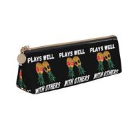 LHAHDG Upside Down Pineapple Plays Well with Others Leather Pencil Case Zipper Pen Case Pouch Waterproof Travel Makeup Pouch Large Capacity for Women Men