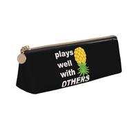 LHAHDG Upside Down Pineapple Well with Others Funny Swinger Leather Pencil Case Zipper Pen Case Pouch Waterproof Travel Makeup Pouch Large Capacity for Women Men