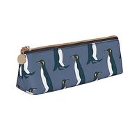 LHAHDG Walking Penguin Pattern Leather Pencil Case Zipper Pen Case Pouch Waterproof Travel Makeup Pouch Large Capacity for Women Men